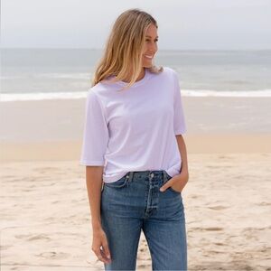 The Classic T Shirt Company Elbow Sleeve Crew Neck Pastel Lilac Organic Top